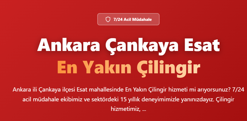 Acil Ankara Çankaya Esat Çilingir Hizmeti
