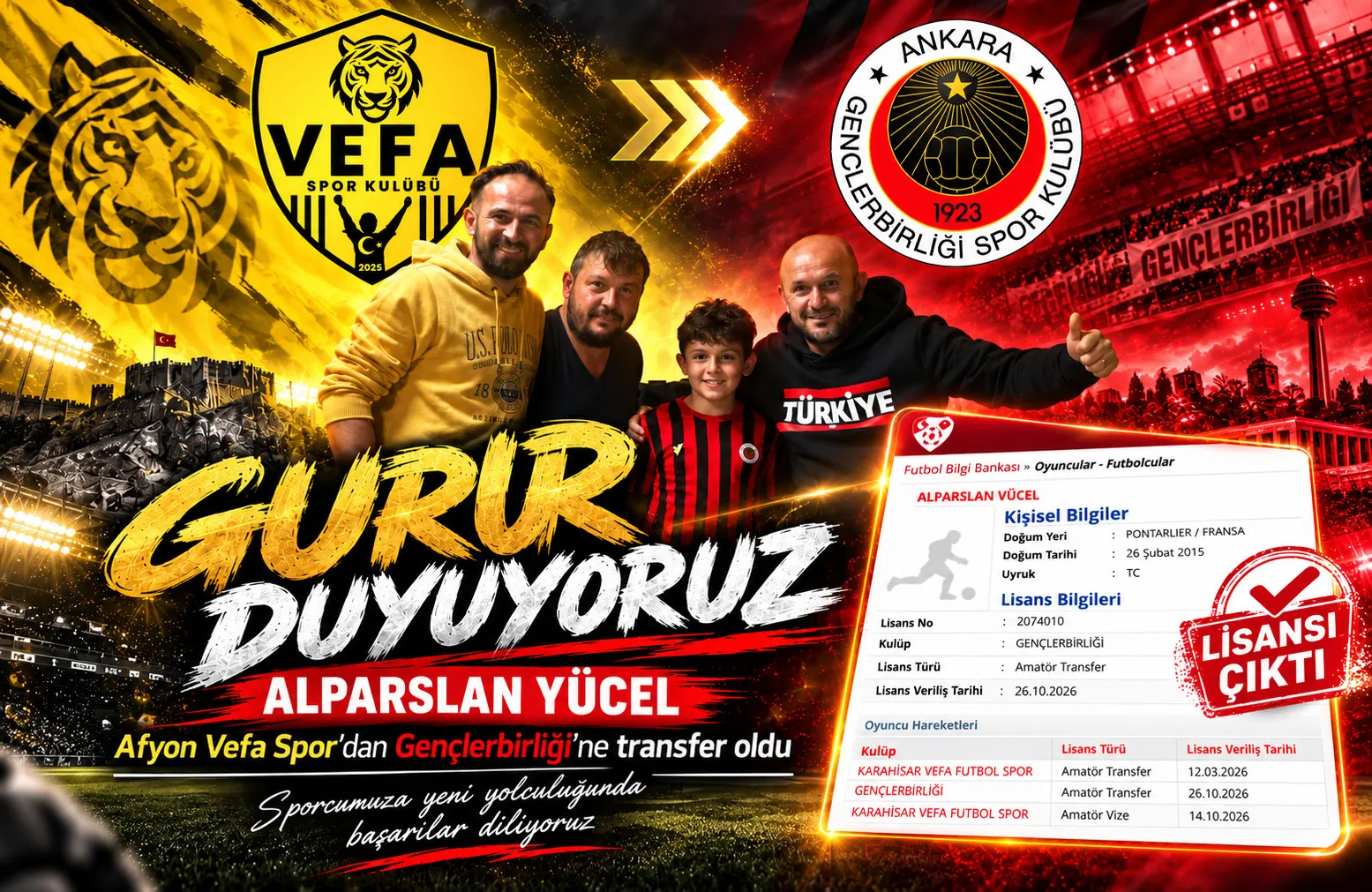 Afyon Vefa Spor’dan Gençlerbirliği’ne Gururlandıran Transfer! Alparslan Yücel’in Büyük Başarısı